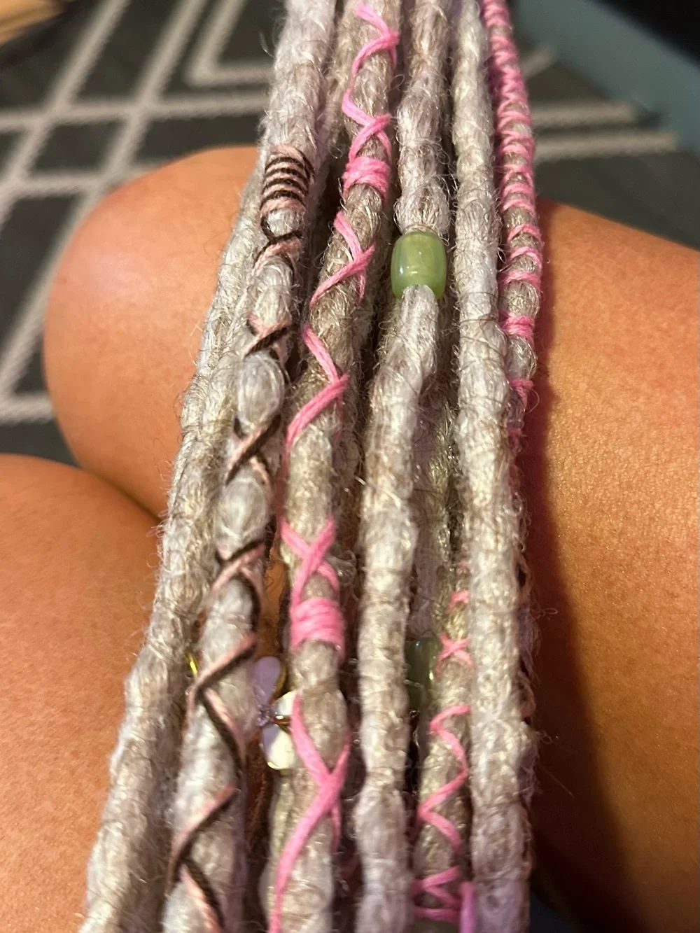 Boho Gray & Pink Synthetic Dreadlock Hair Wraps with Bead Accents